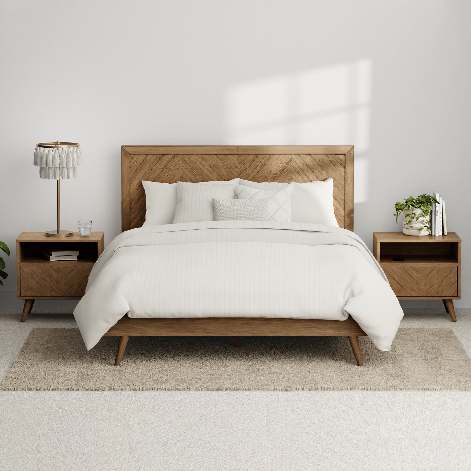 Chevron Wood Bed Frame with Headboard
