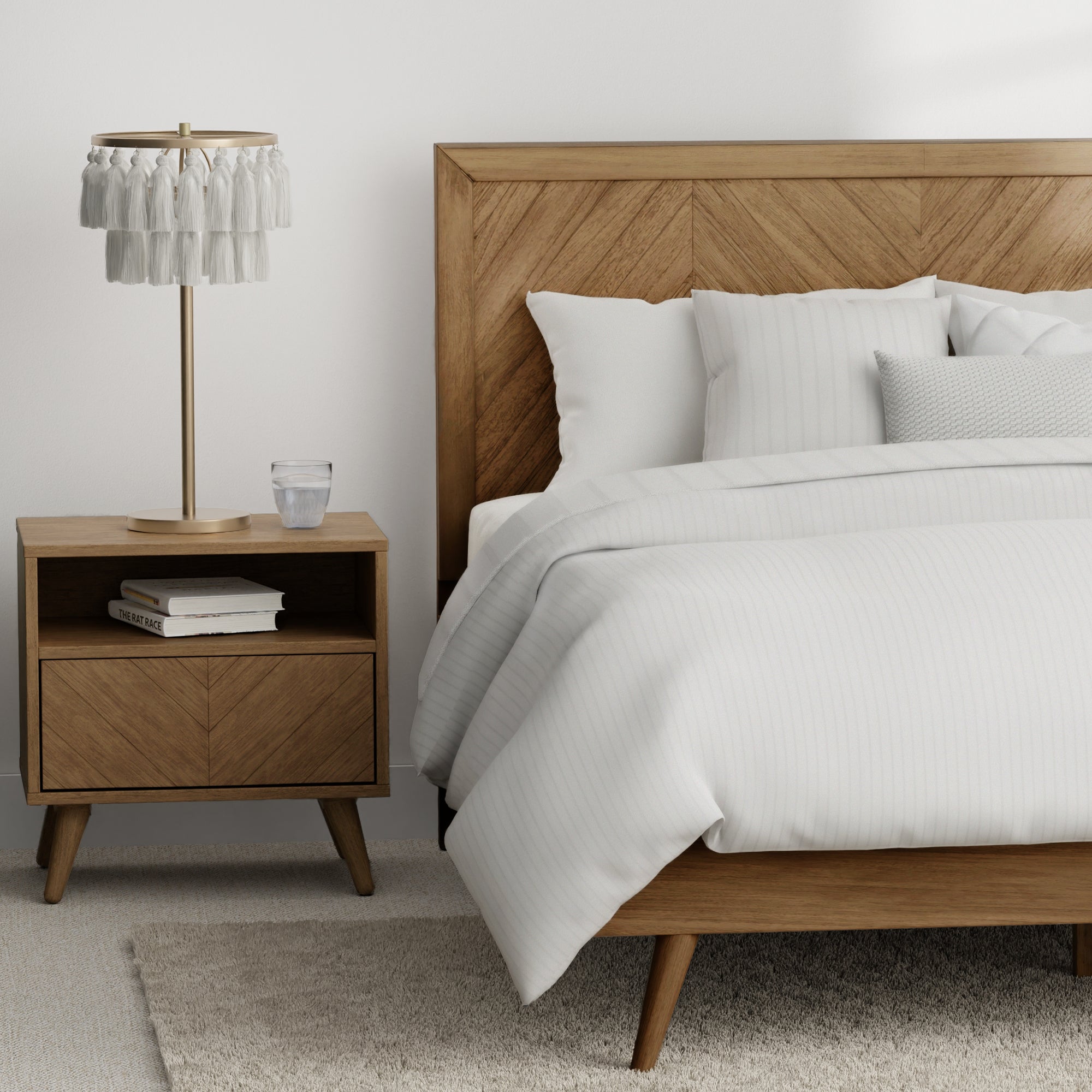 Chevron Wood Bed Frame with Headboard