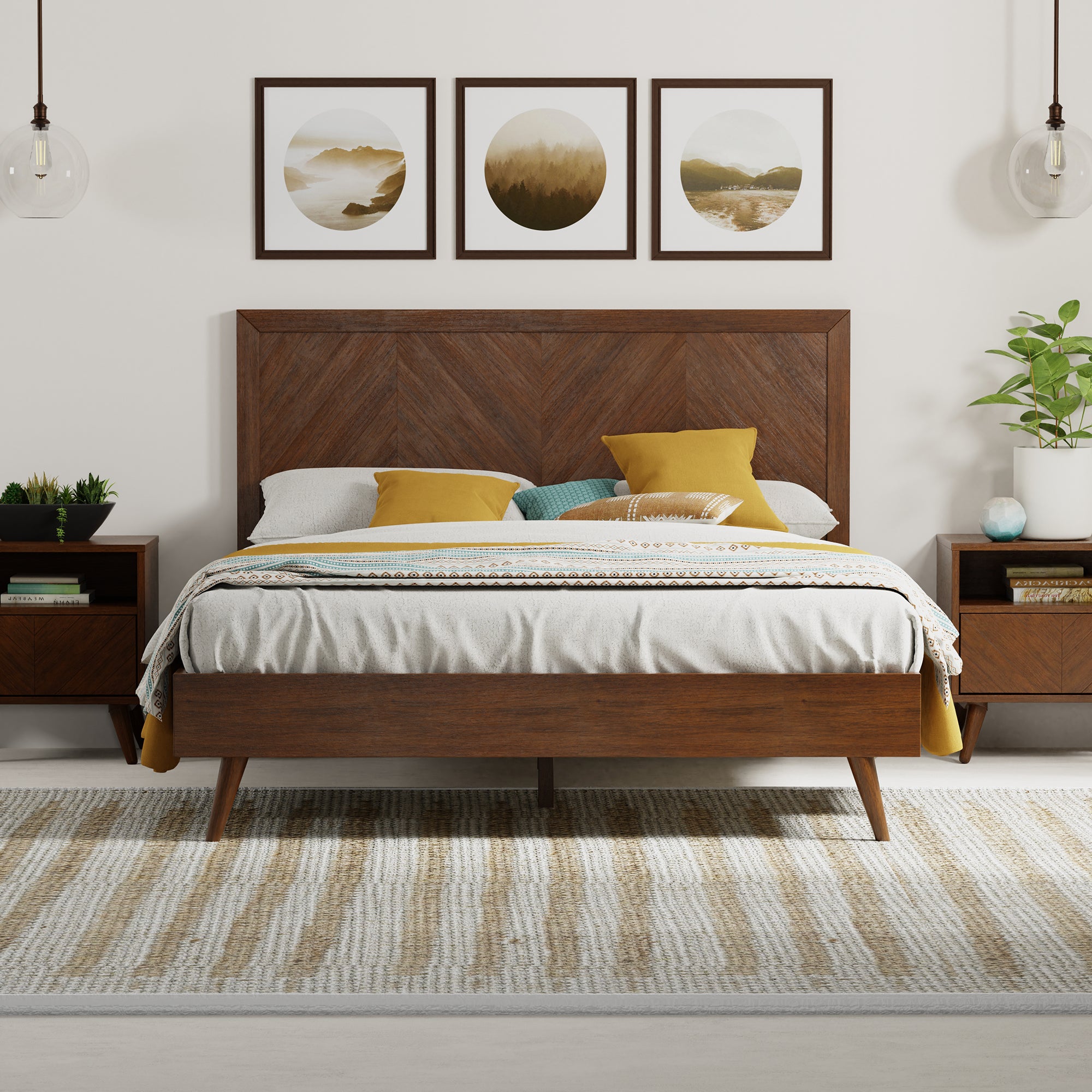 Chevron Wood Bed Frame with Headboard