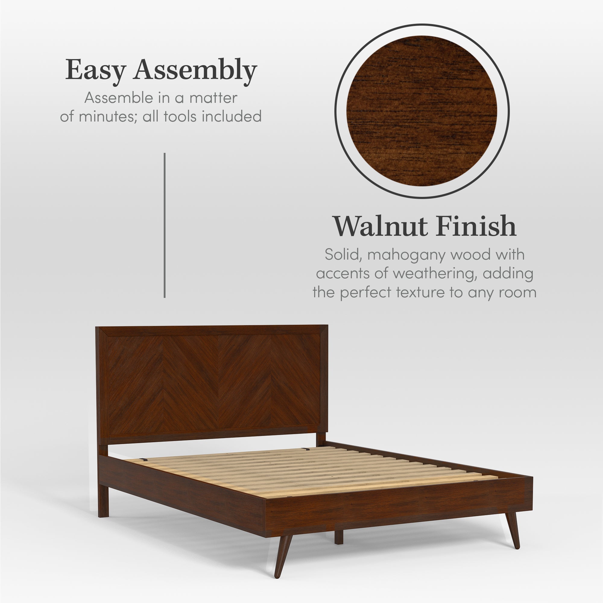 Chevron Wood Bed Frame with Headboard