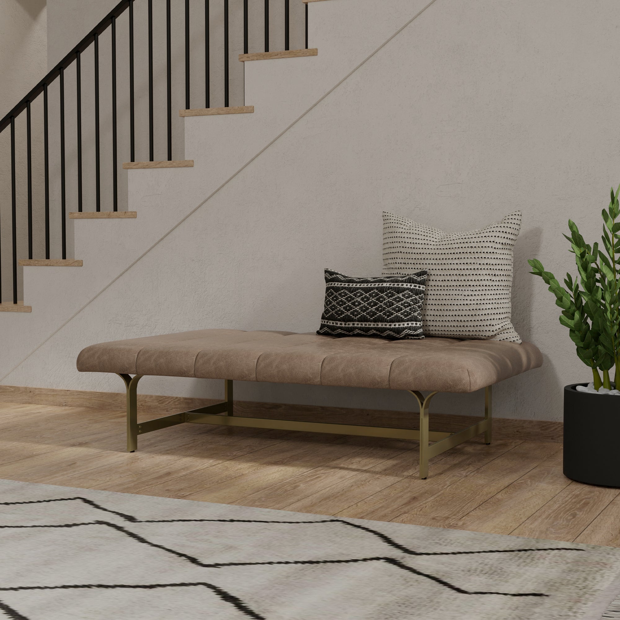 A Upholstered Leather Coffee Table with Metal Base