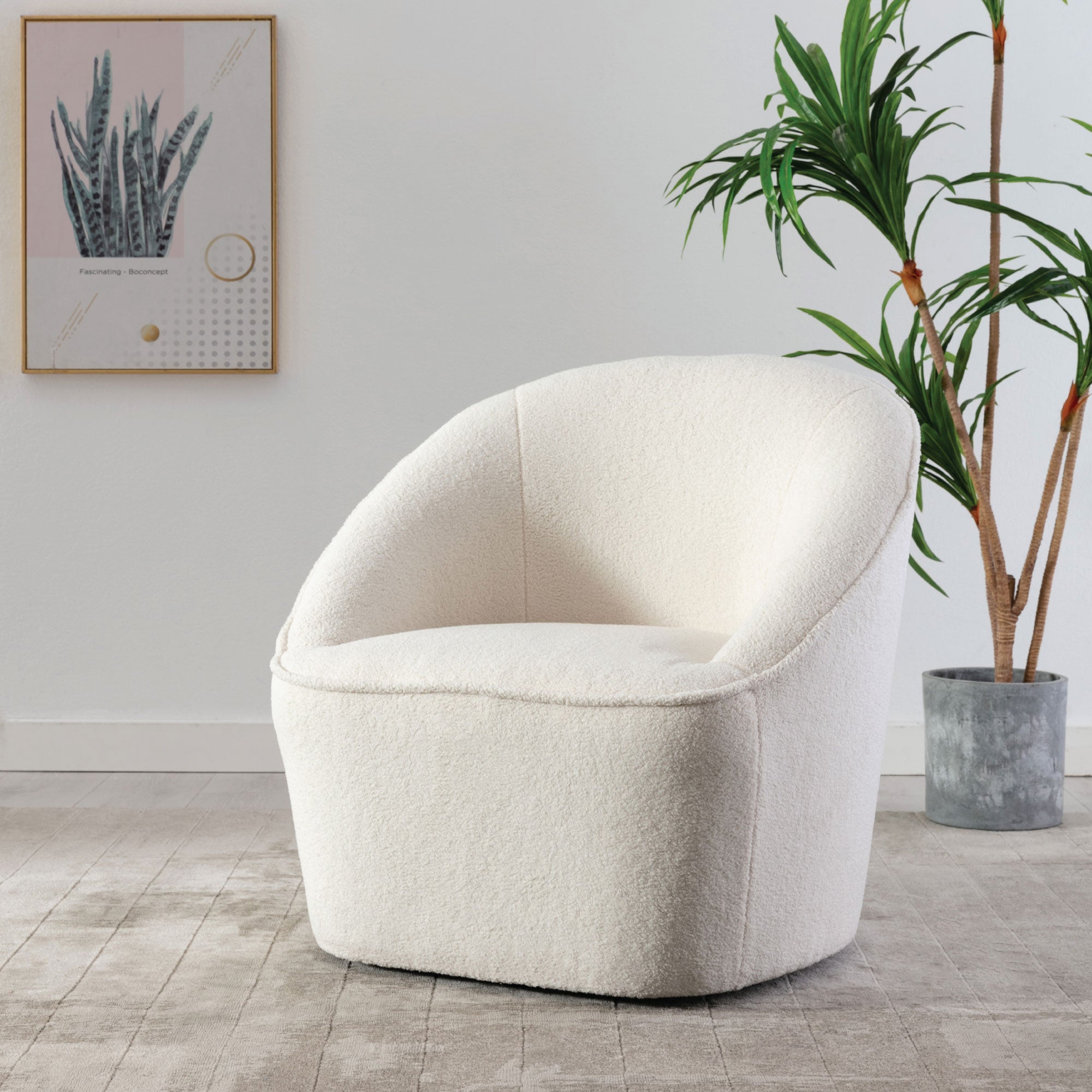 Swivel Curved Back Accent Chair – Cozy Boucle Fabric